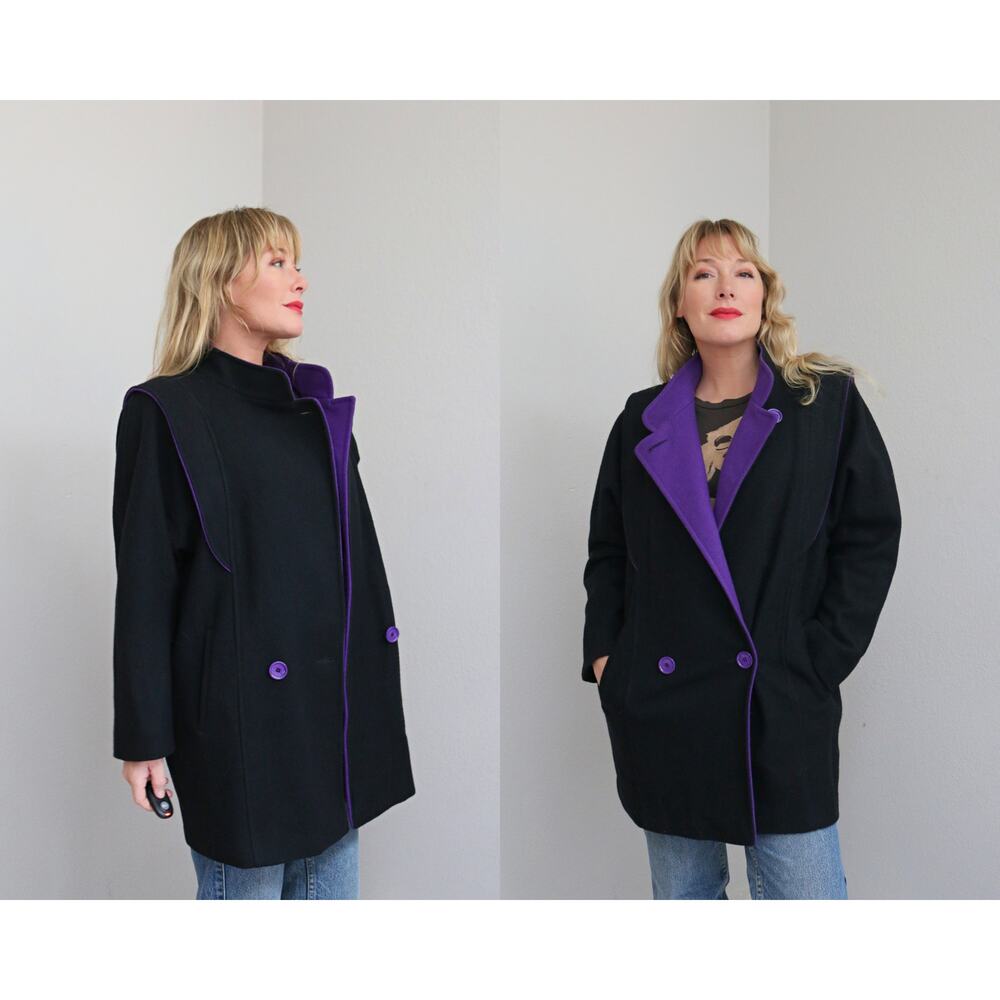 1980's Vintage Andrea Marin Purple Peek Futuristic Wool Jacket ~ Women's SM MD